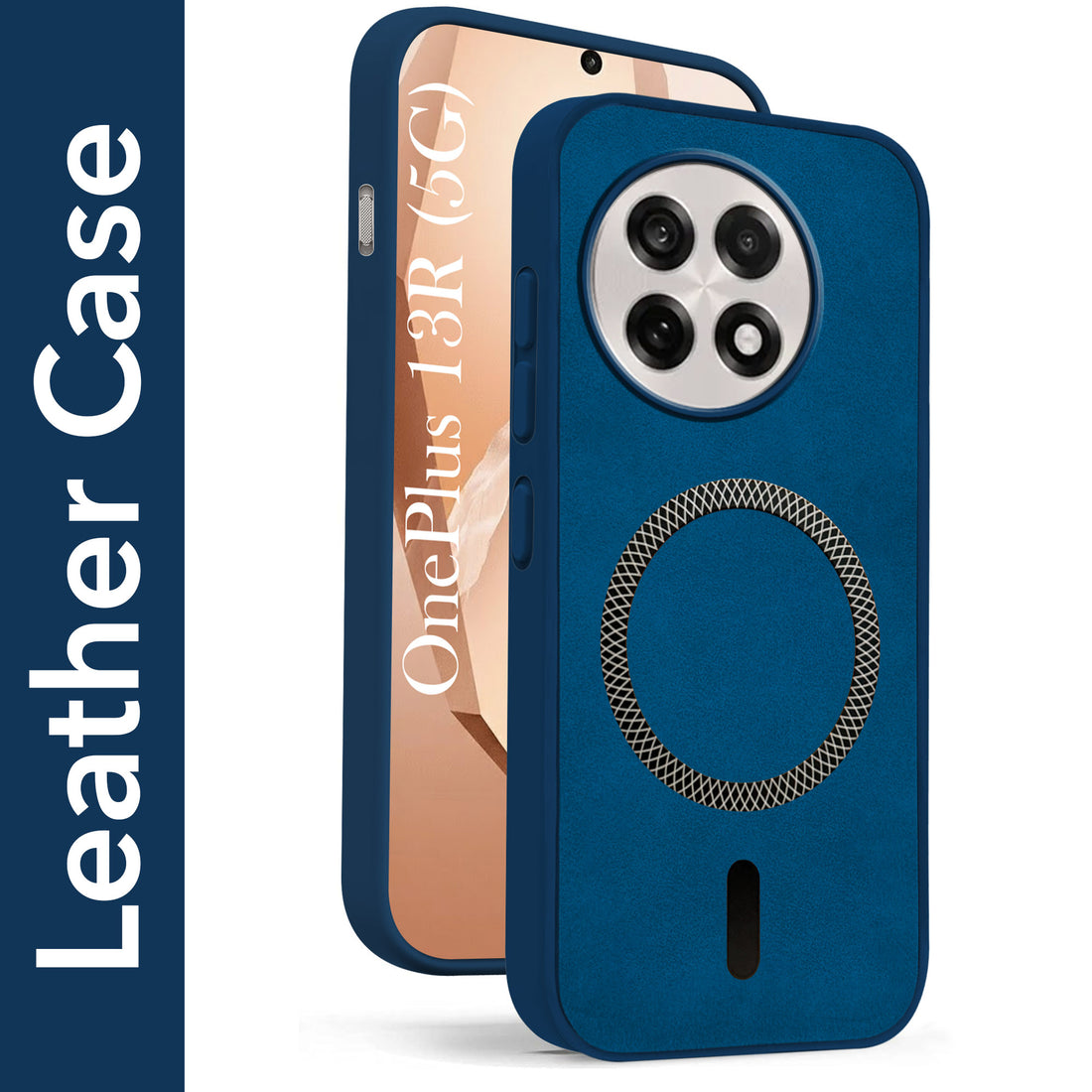 For OnePlus 13R Back Cover Case Leather Finish (MagSafe Compatible Wireless Charging | Soft Touch | Camera Bump Protection)