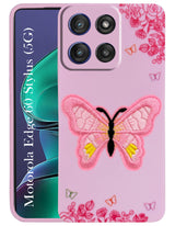 For Motorola Moto Edge 60 Stylus Back Cover Case (Soft Butterfly Embroidery | Women Teen Girls | Camera Protection| Matte Silicone)