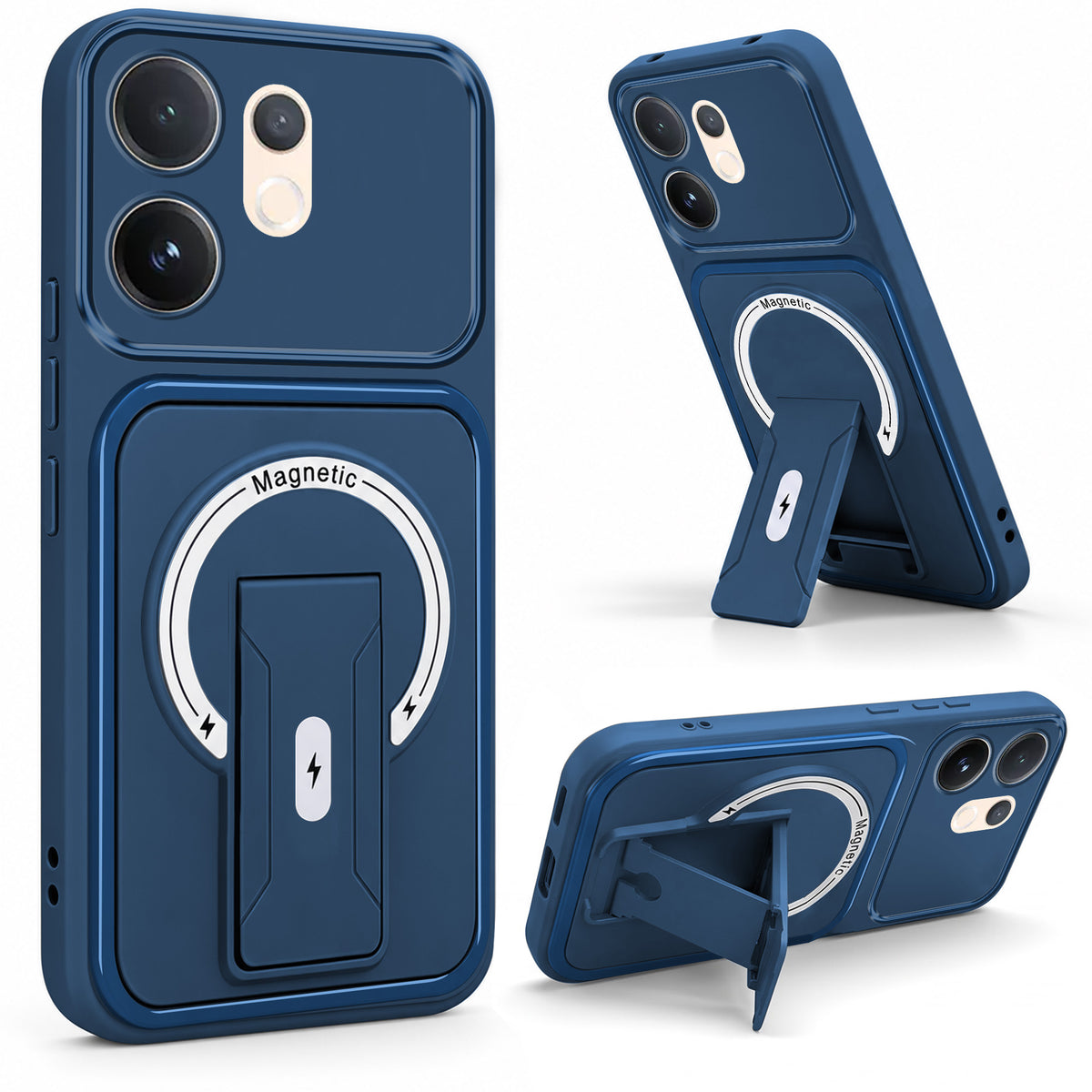 For Vivo V60 | Vivo T4 Pro Back Case Cover Metallic (Hybrid Armor Kickstand | MagSafe Compatible | Camera Protection Shockproof)