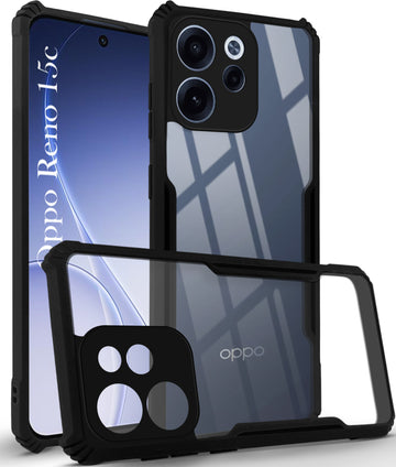 For Oppo Reno 15c Back Cover Case Hybrid (Shockproof with Polycarbonate Clear Panel | Professional Black)