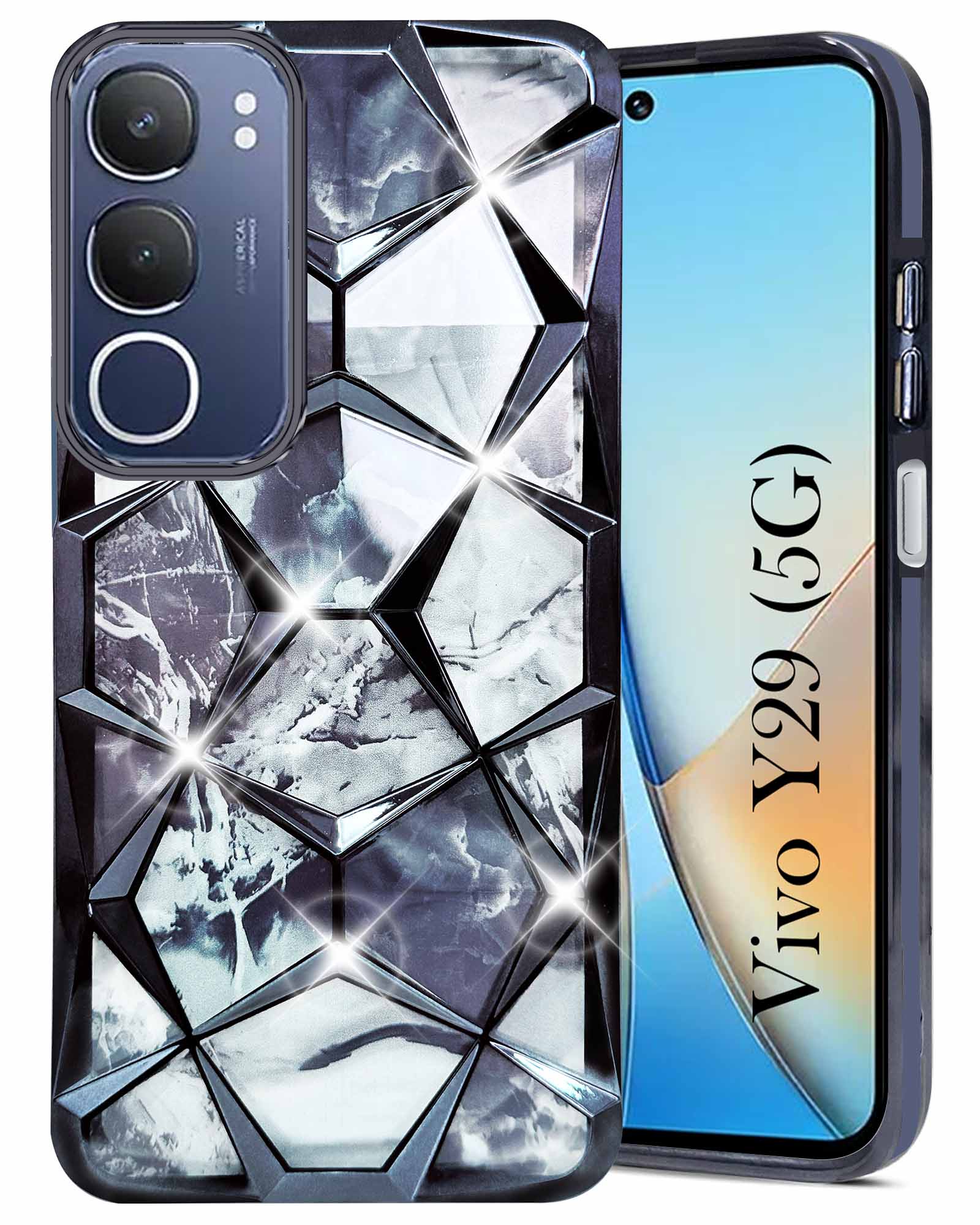 For Vivo Y29 Back Cover Case Girls (Dual Design Glitter Sparkle and Detachable Diamond Print Case | Soft and Flexible)