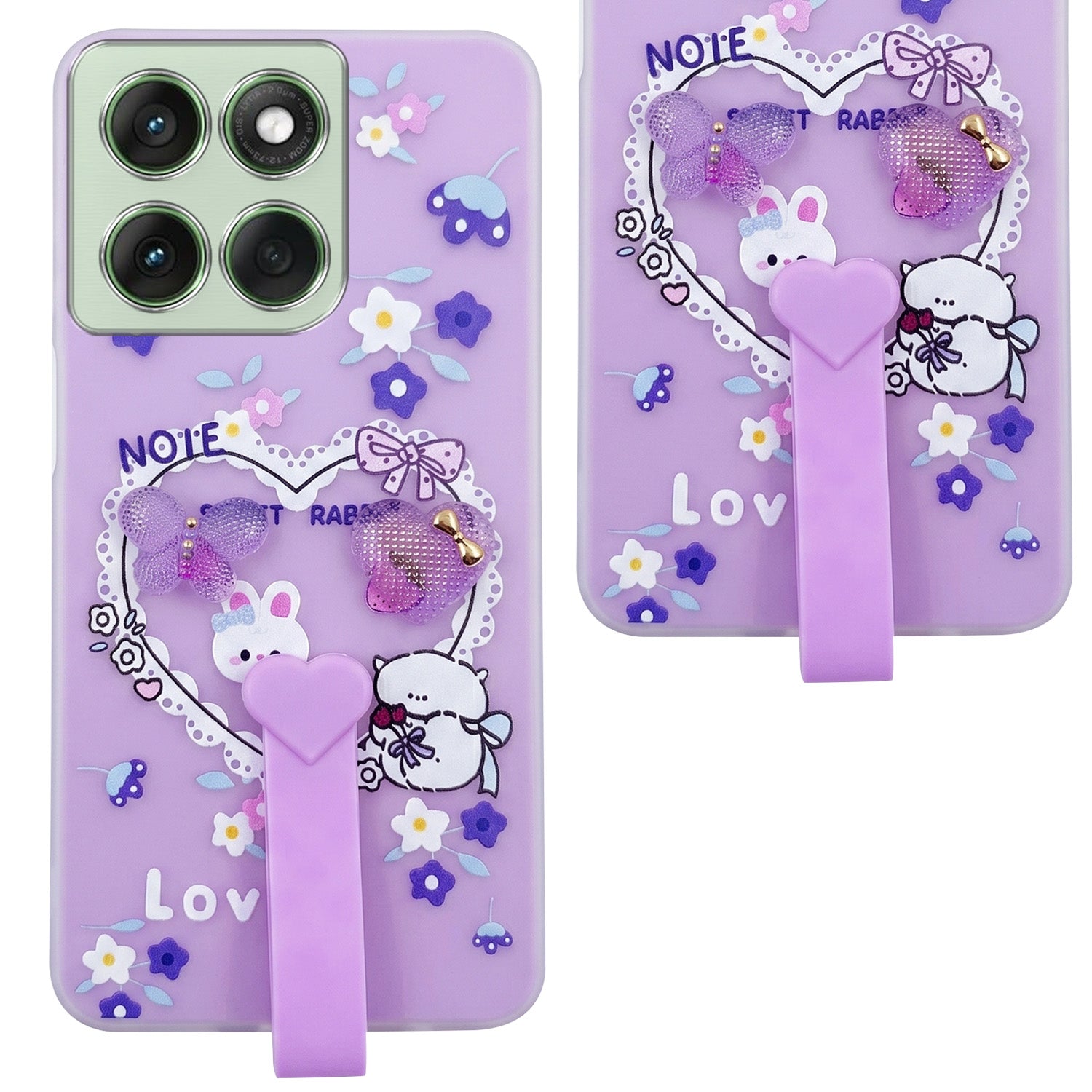 For Motorola Moto Edge 60 Back Cover Case (3D Cute Heart Strap Holder | Camera Protection | Designer Girls Print)