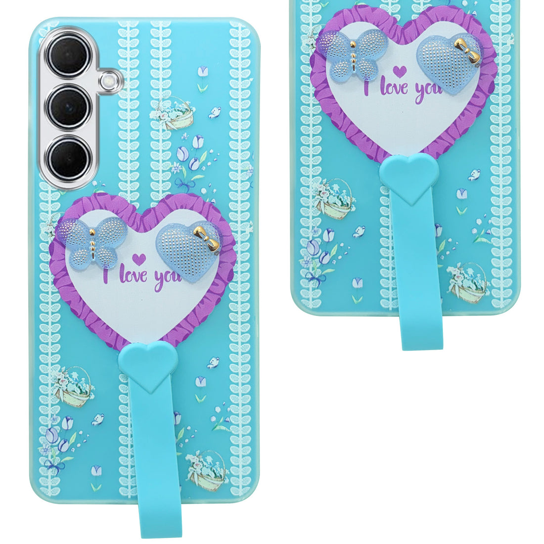 For Samsung Galaxy A35 5G Back Cover Case (3D Cute Heart Strap Holder | Camera Protection | Designer Girls Print)