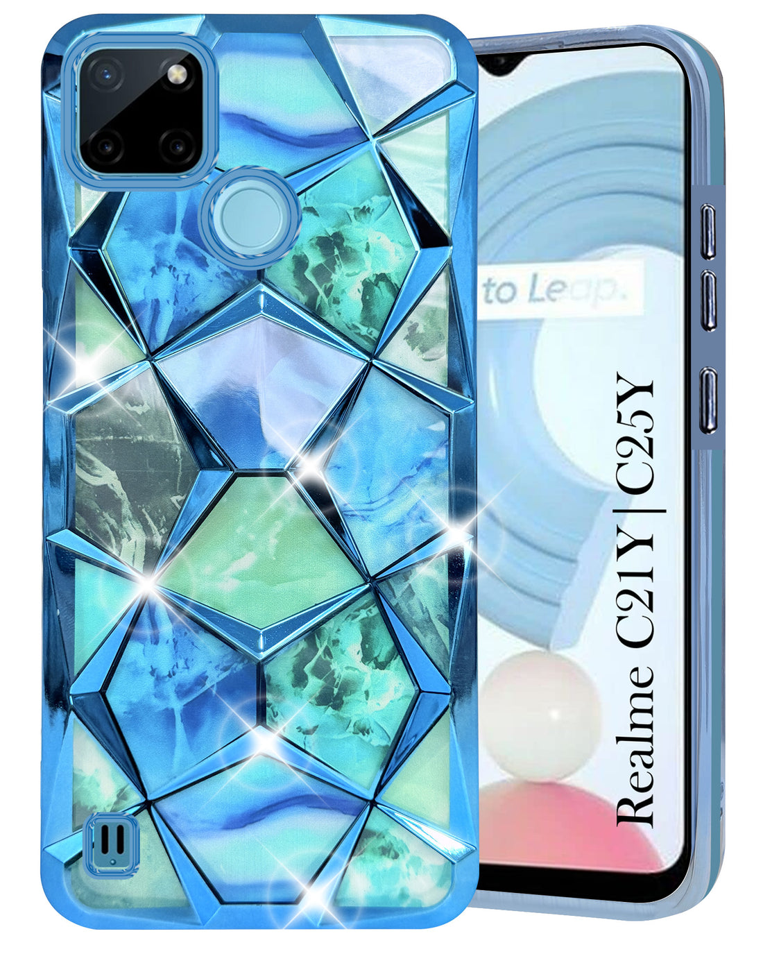 For Realme C21Y | C25Y Back Cover Case ( Dual Design Glitter Sparkle and Detachable Diamond Print Case | Soft and Flexible)
