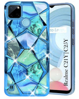 For Realme C21Y | C25Y Back Cover Case ( Dual Design Glitter Sparkle and Detachable Diamond Print Case | Soft and Flexible)