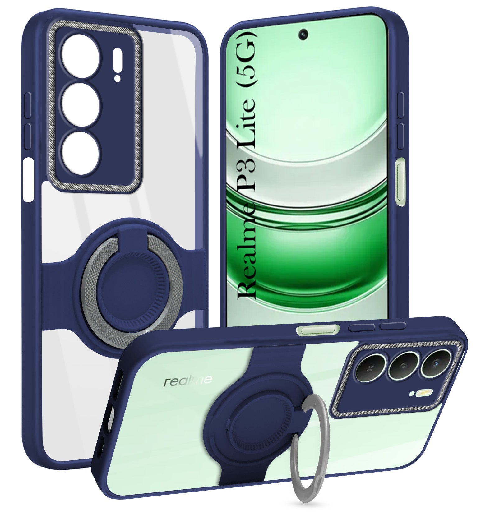 For Realme P3 lite Back Cover Case with stand (Built-in Ring Holder Kickstand | Lifetime Anti Yellow | Camera Protection)