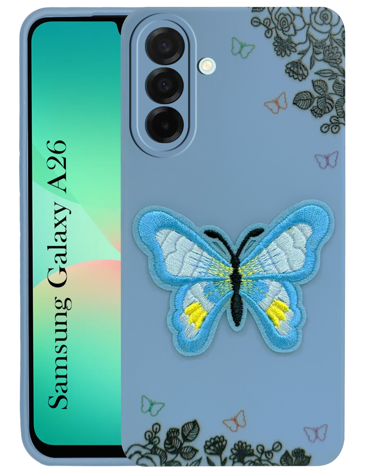 For Samsung Galaxy A26 5G Back Cover Case (Soft Butterfly Embroidery | Women Teen Girls | Camera Protection| Matte Silicone)
