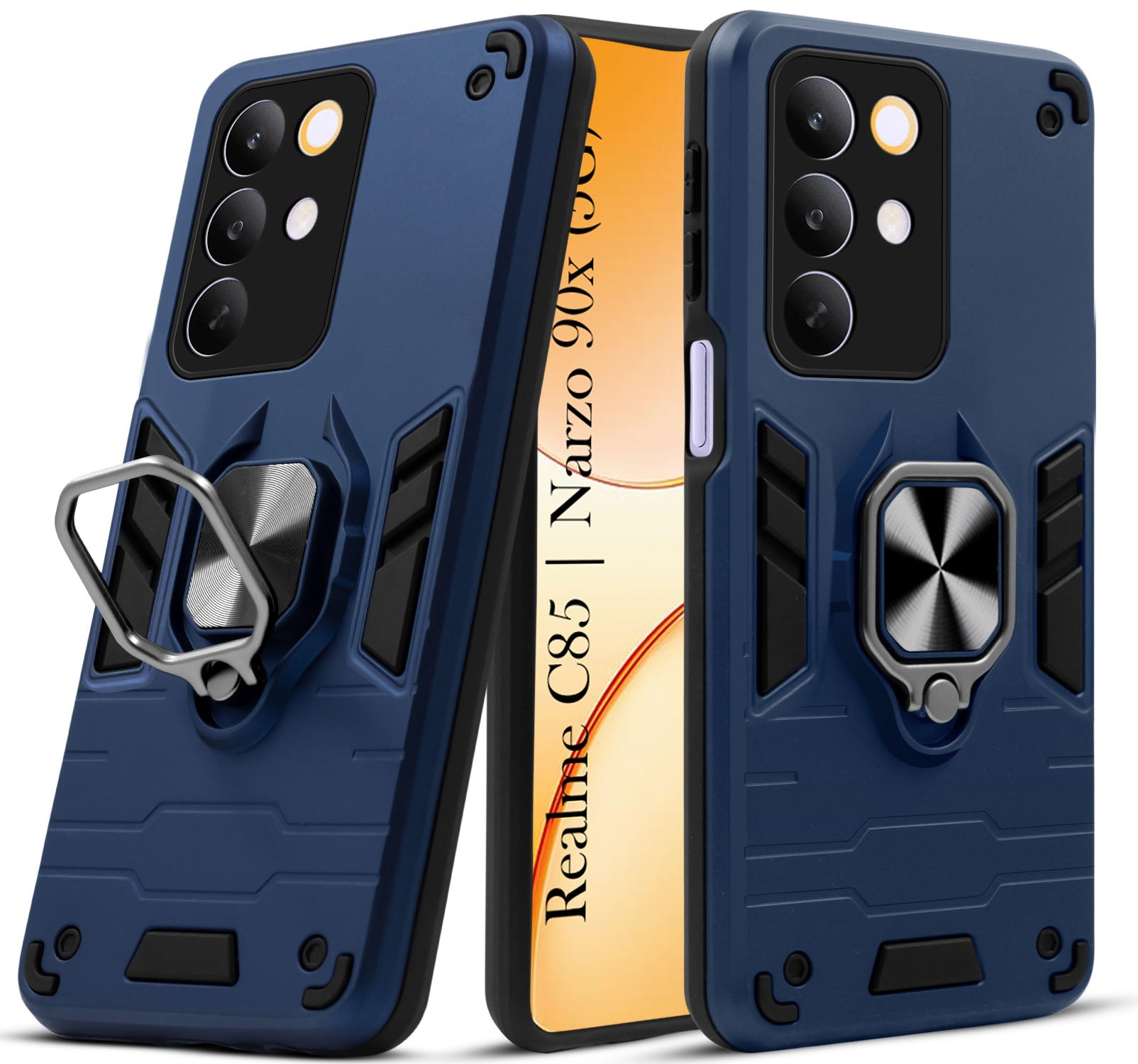 For Realme C85 5G | Realme Narzo 90x Back Cover Case Hybrid Armor (Shockproof Dual Layer Polycarbonate |Ring Holder Kickstand)