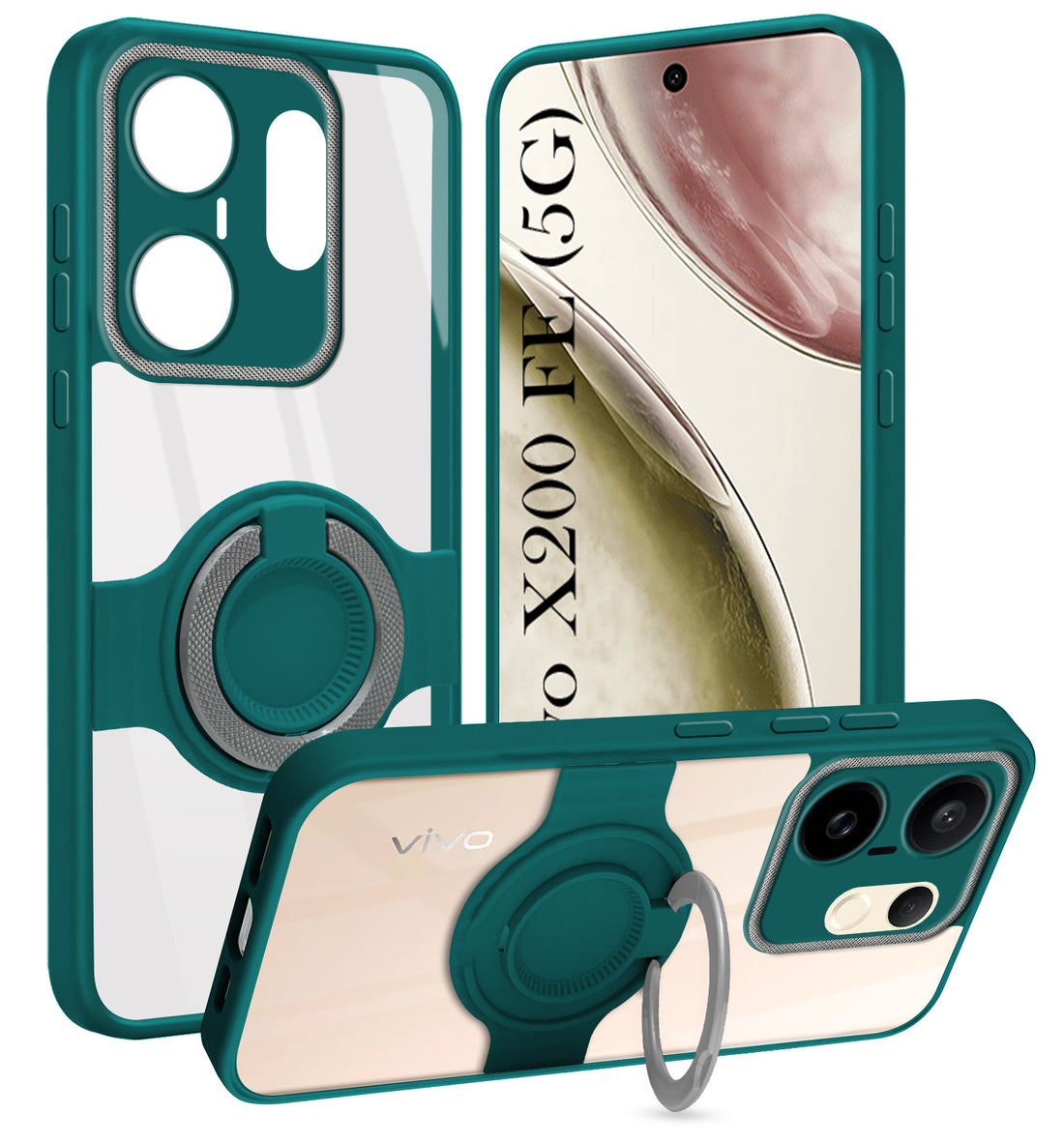 For Vivo X200 FE Back Cover Case with stand (Built-in Ring Holder Kickstand | Lifetime Anti Yellow | Camera Protection)