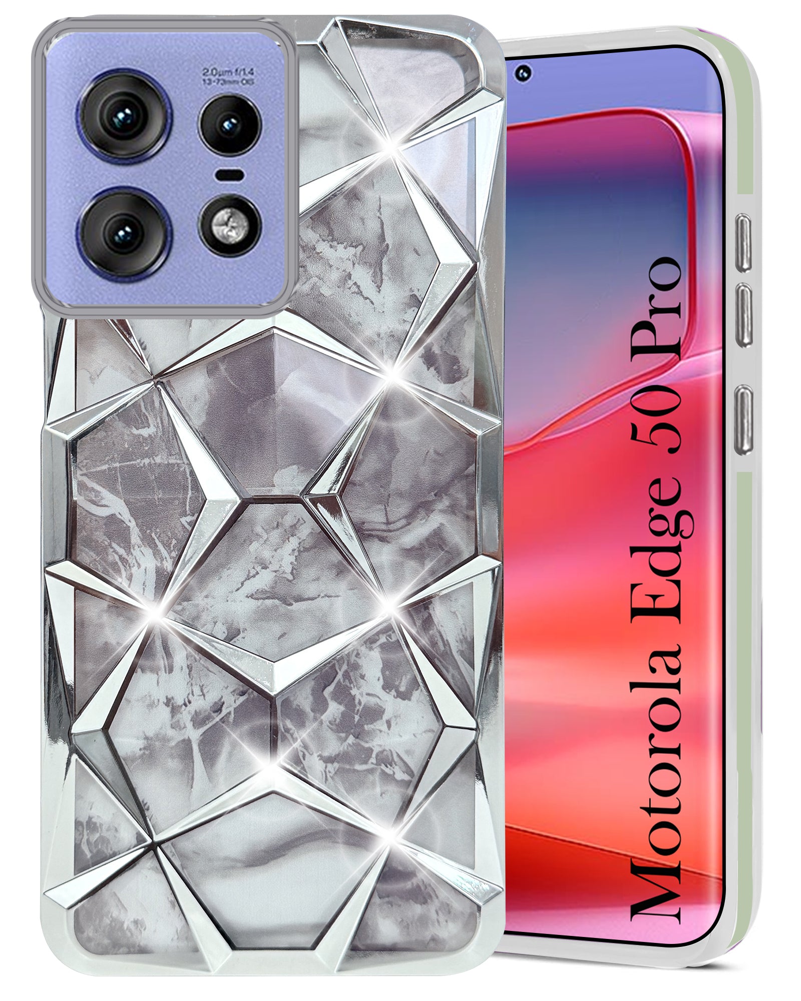 For Motorola Moto Edge 50 Pro Back Cover Case ( Dual Design Glitter Sparkle and Detachable Diamond Print Case | Soft and Flexible)