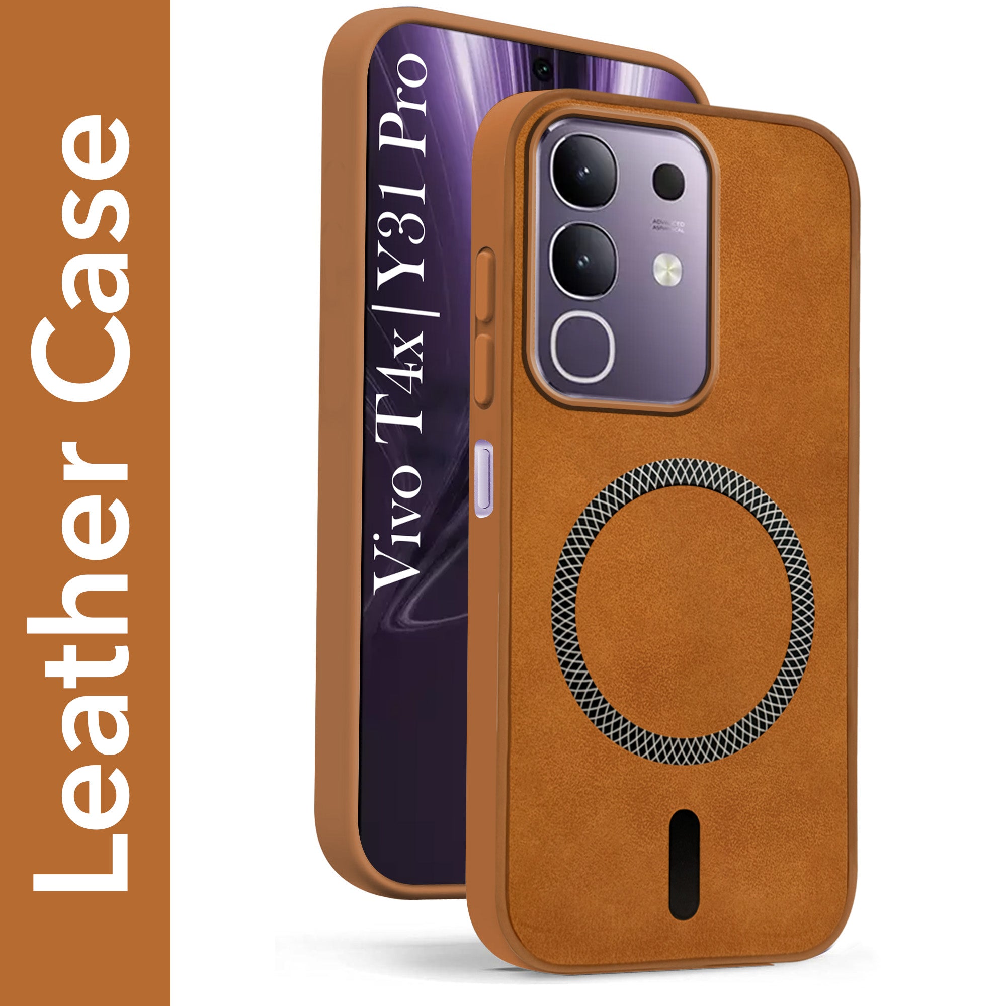For Vivo T4x | Vivo Y31 Pro Back Cover Case Leather Finish (MagSafe Compatible Wireless Charging | Soft Touch | Camera Bump Protection)