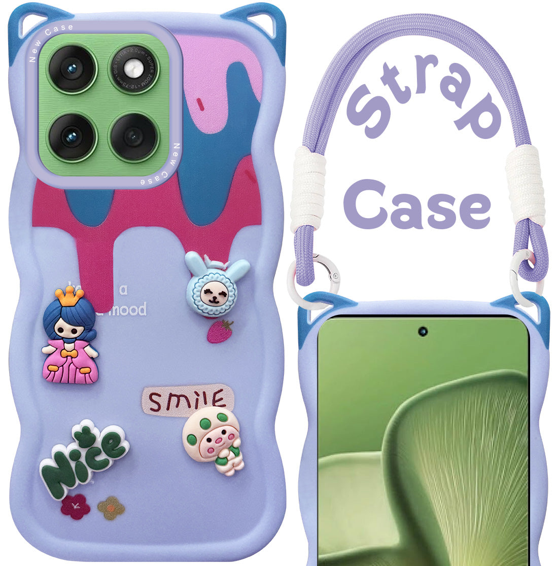 For Motorola Moto Edge 60 Back Case Cover Strap (3D embossed Figures | Strap Holder | 360* Soft Cushion with Camera Bump)