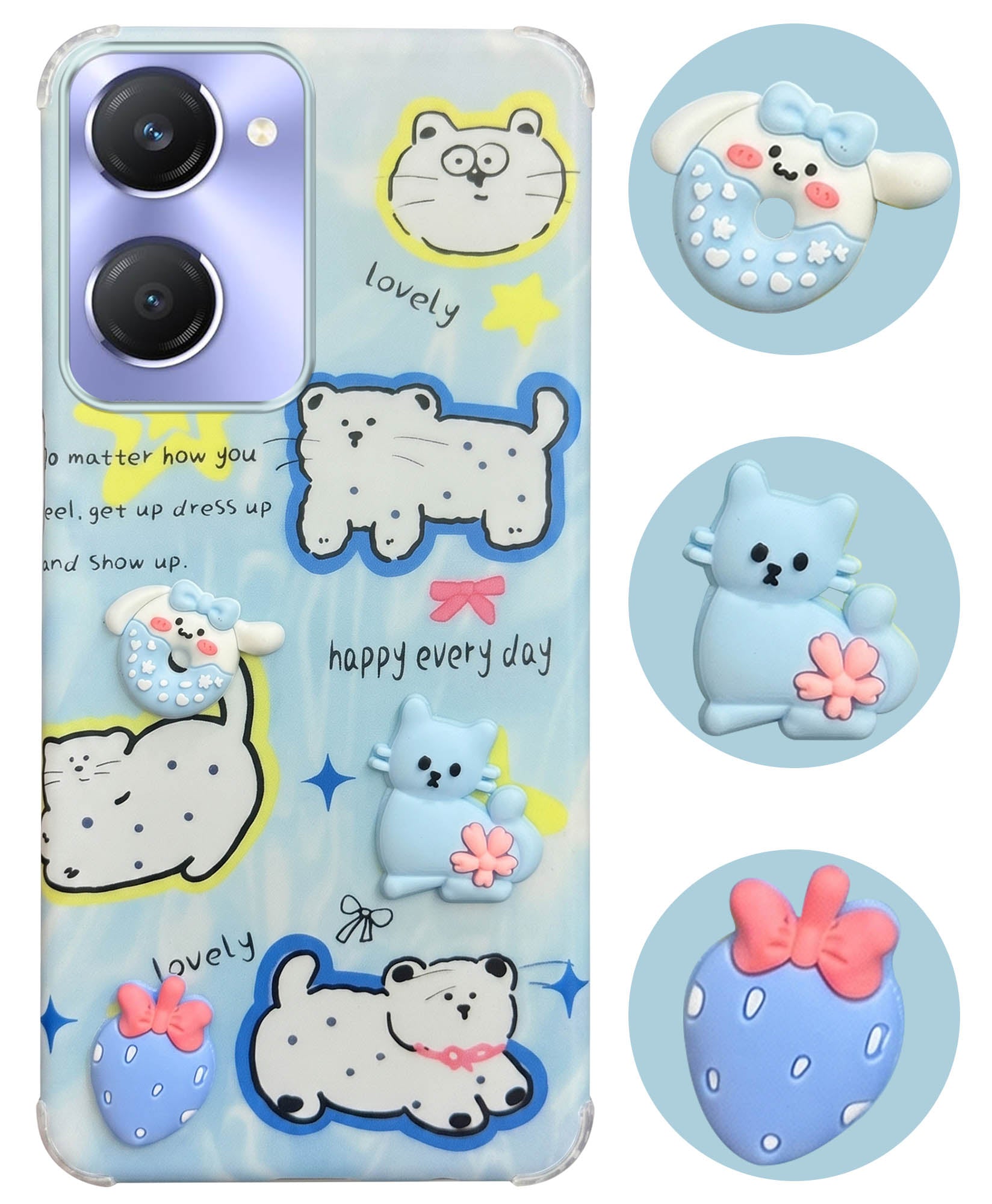 For Vivo Y28s 5G | Vivo T3 Lite 5G Back Cover Case (3D Cute Cartoons | Hard Back Side Soft | Matte Premium Finish | HD Printing)