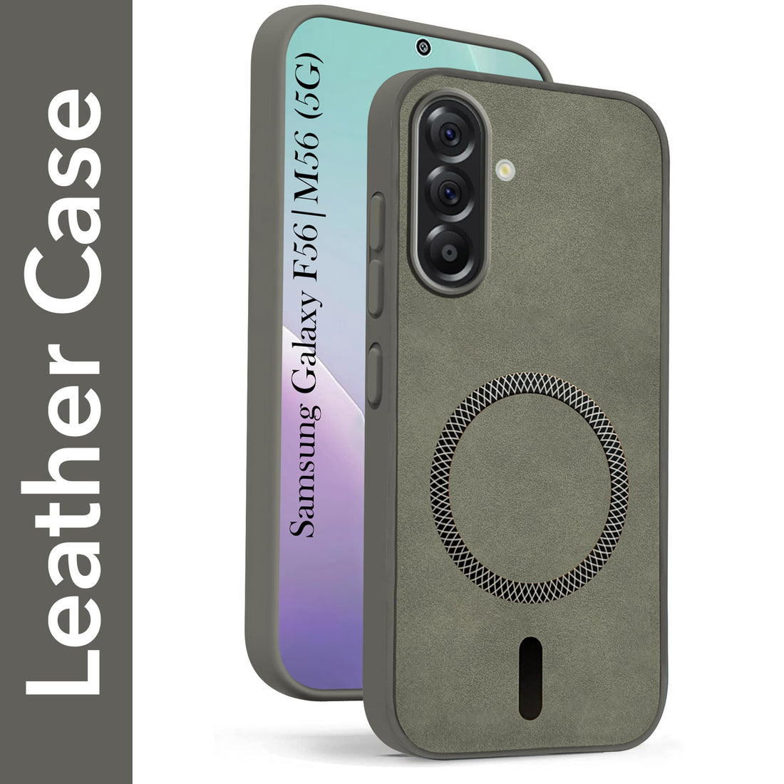 For Samsung Galaxy M56 | Samsung Galaxy F56 Back Cover Case Leather Finish (MagSafe Compatible Wireless Charging | Soft Touch | Camera Bump Protection)