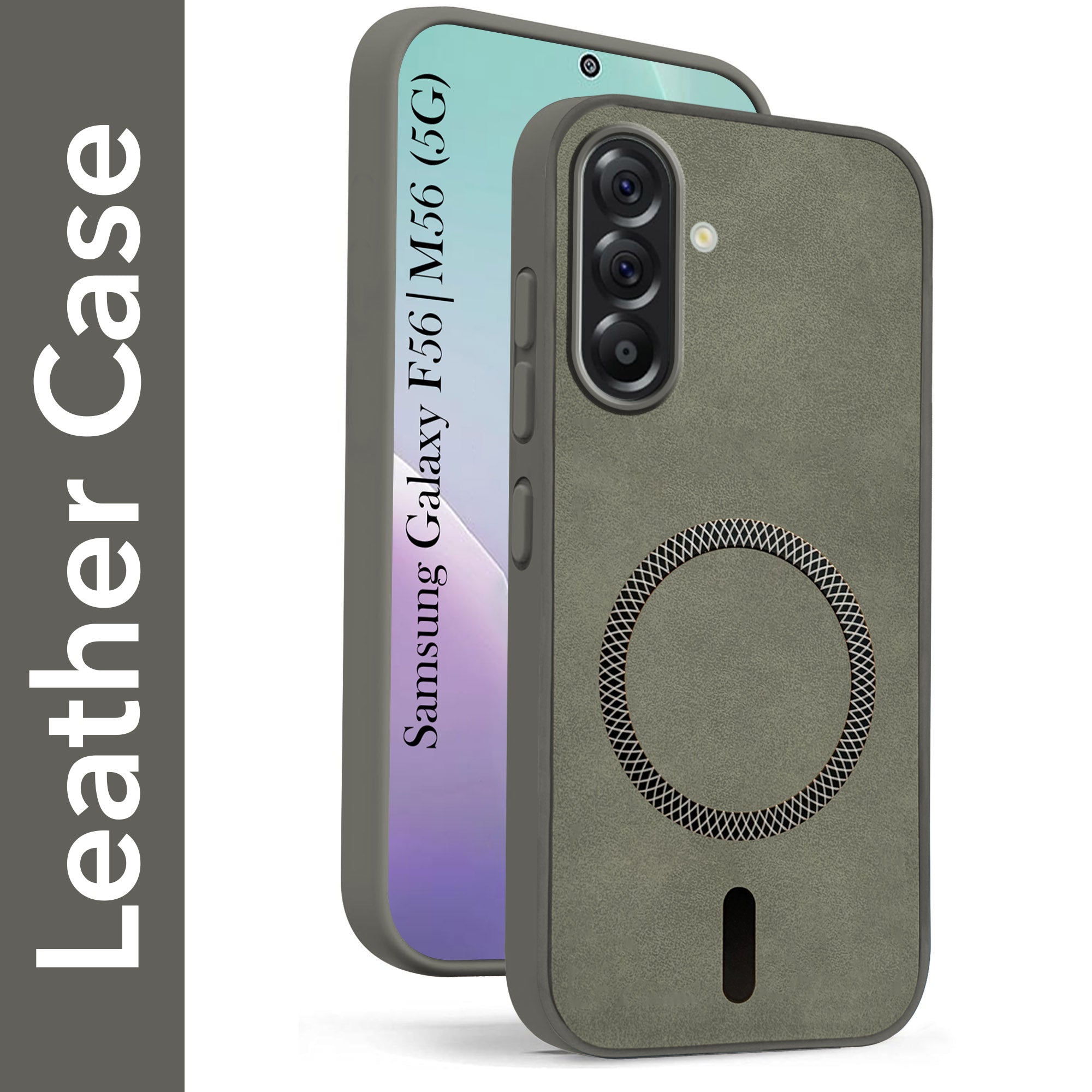 For Samsung Galaxy M56 | Samsung Galaxy F56 Back Cover Case Leather Finish (MagSafe Compatible Wireless Charging | Soft Touch | Camera Bump Protection)