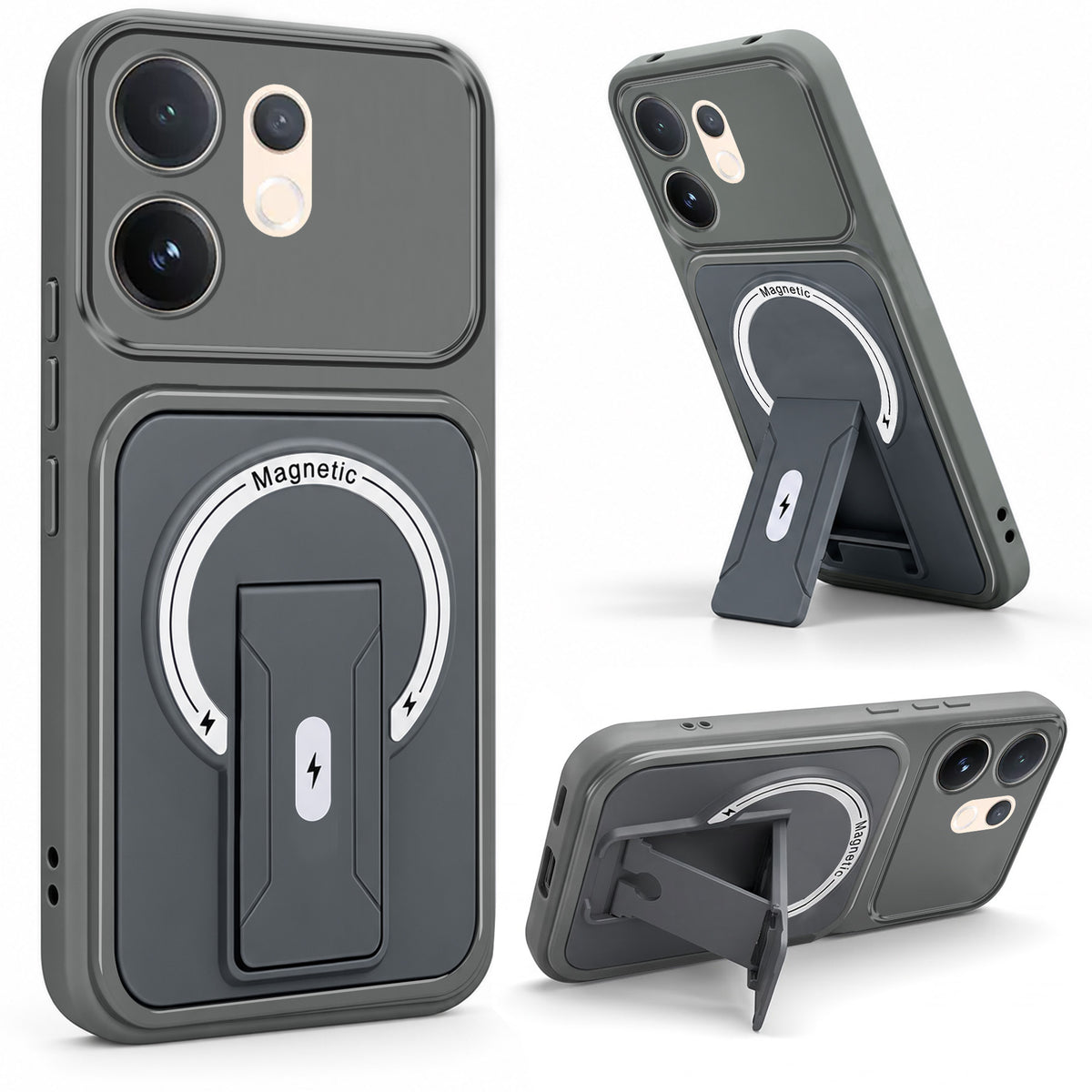 For Vivo V60 | Vivo T4 Pro Back Case Cover Metallic (Hybrid Armor Kickstand | MagSafe Compatible | Camera Protection Shockproof)