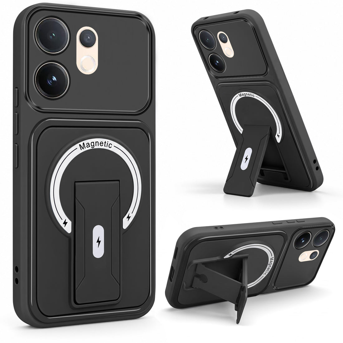 For Vivo V60 | Vivo T4 Pro Back Case Cover Metallic (Hybrid Armor Kickstand | MagSafe Compatible | Camera Protection Shockproof)