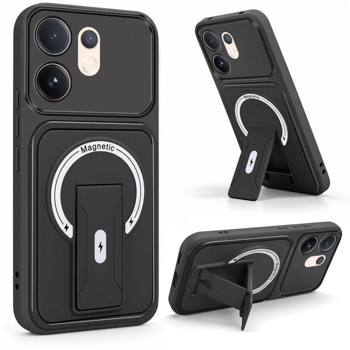 For Vivo V60 | Vivo T4 Pro Back Case Cover Metallic (Hybrid Armor Kickstand | MagSafe Compatible | Camera Protection Shockproof)