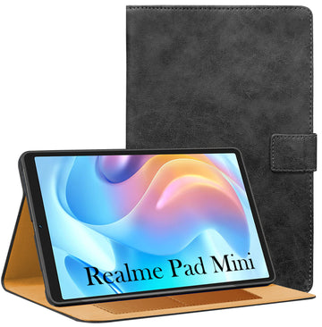 For Realme Pad Mini 8.7 Inch RMP2105/2106 Flip Cover Folio Cover (PU Matte Leather | Multi-Angle Smart Stand | Card Storage Slots | Silicone Back Pouch)