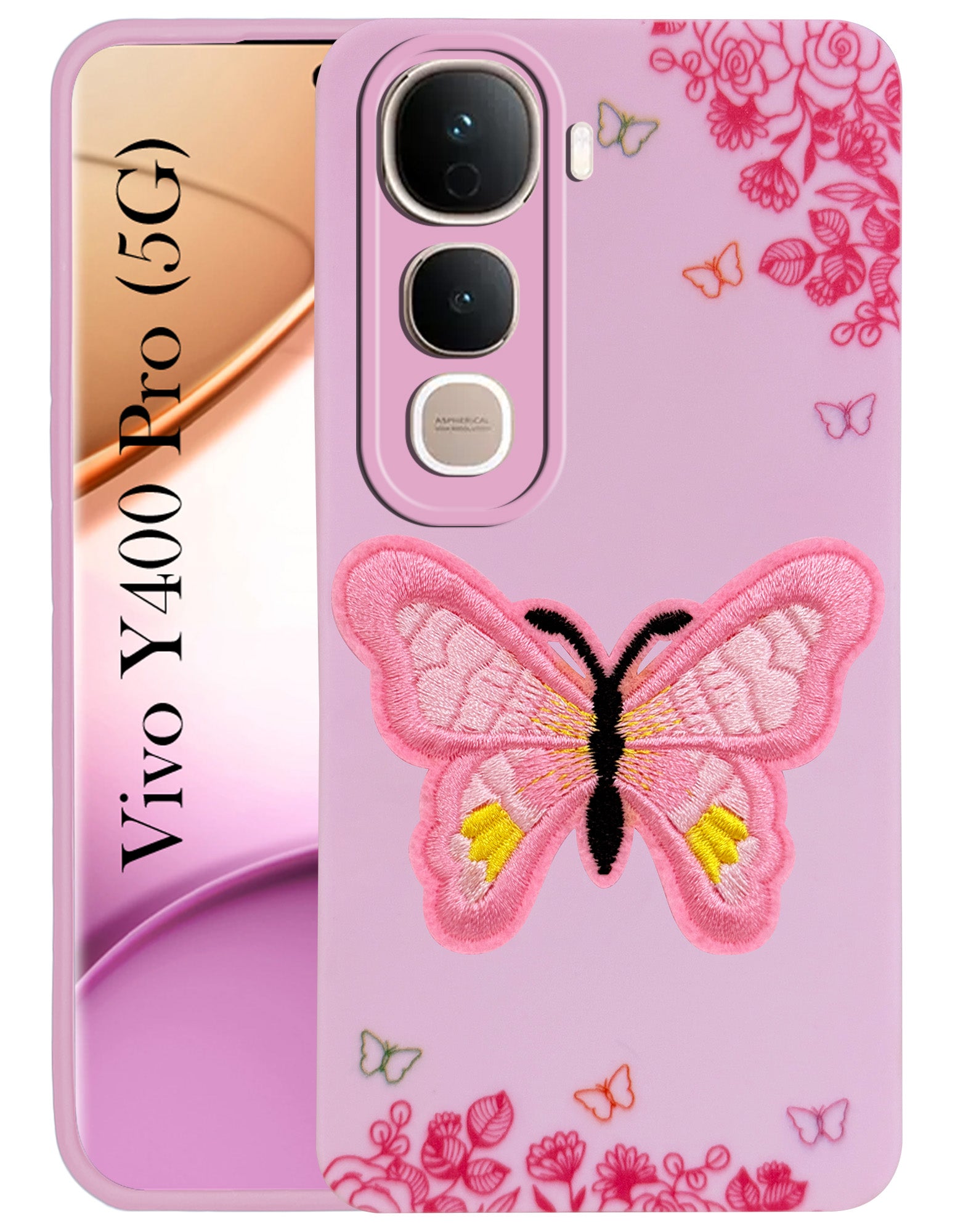 For Vivo Y400 Pro Back Cover Case (Soft Butterfly Embroidery | Women Teen Girls | Camera Protection| Matte Silicone)