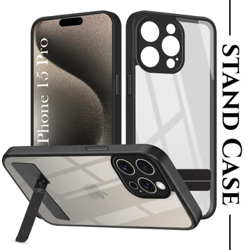 For Apple iPhone 15 Pro Back Cover Case (Built-in Stand | Lifetime Anti Yellow | Kickstand Shockproof | Camera Protection | MagSafe Compatible)