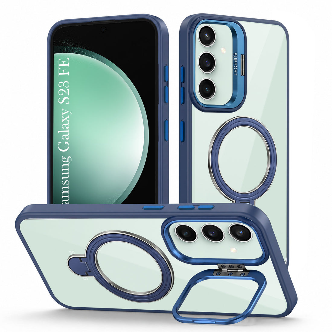 For Samsung Galaxy S23 FE 5G Back Cover Case Crystal (Lifetime Anti Yellow | Magnetic Ring Stand | Camera Lens Protection | MagSafe Compatible)