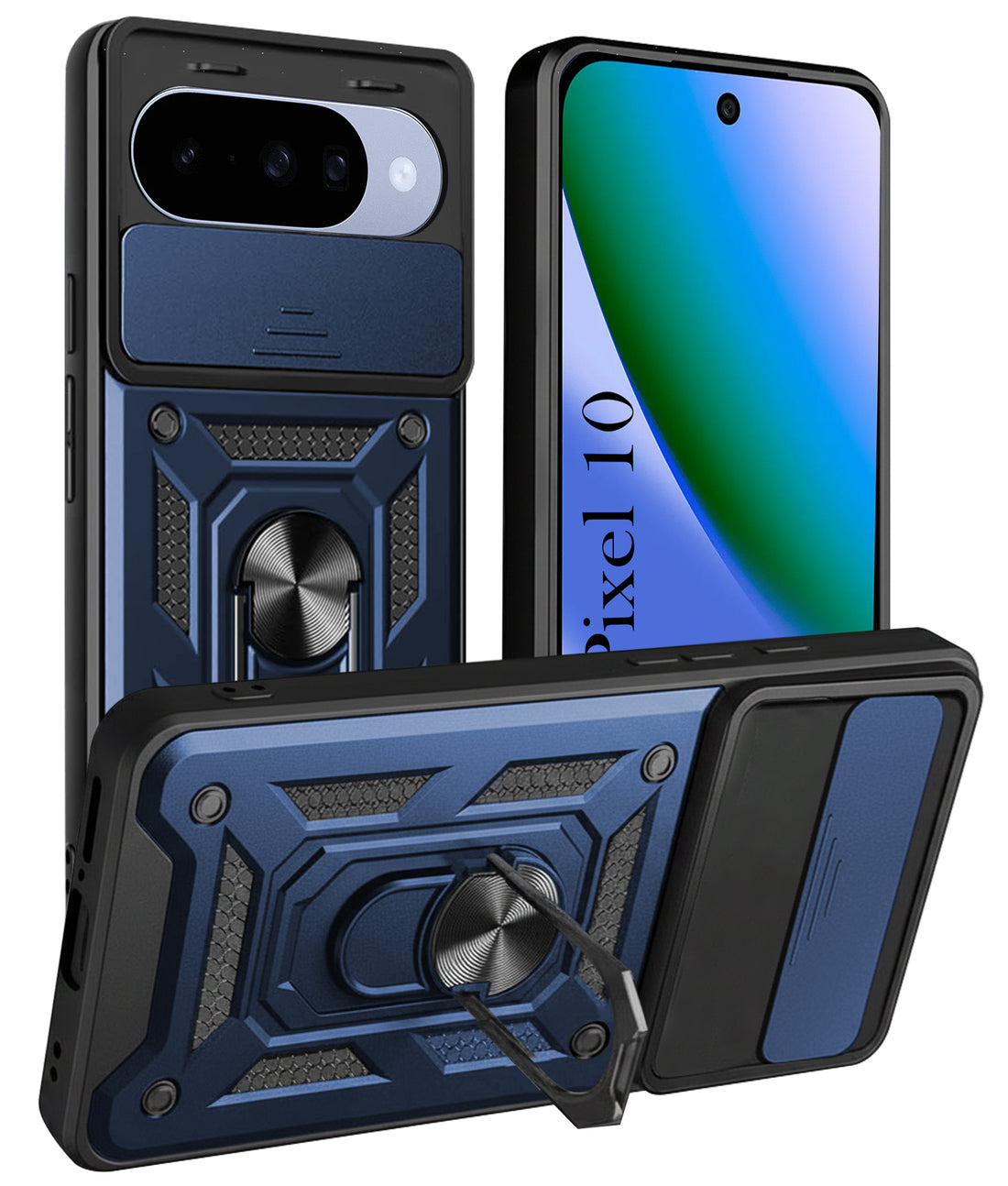 For Google Pixel 10 Back Cover Case (Sliding Shutter Camera Protection | Polycarbonate |Ring Holder Kickstand)