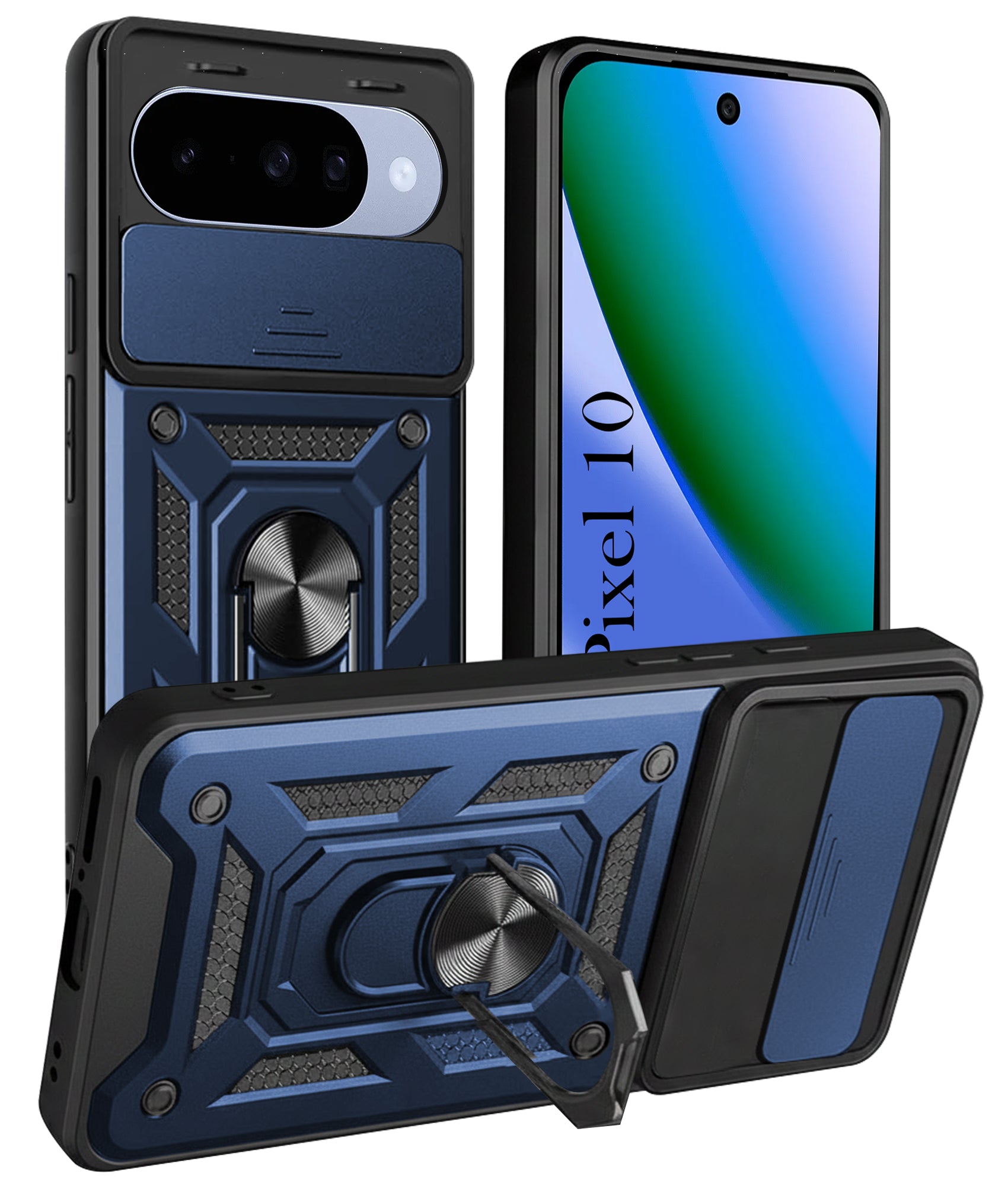 For Google Pixel 10 Back Cover Case (Sliding Shutter Camera Protection | Polycarbonate |Ring Holder Kickstand)