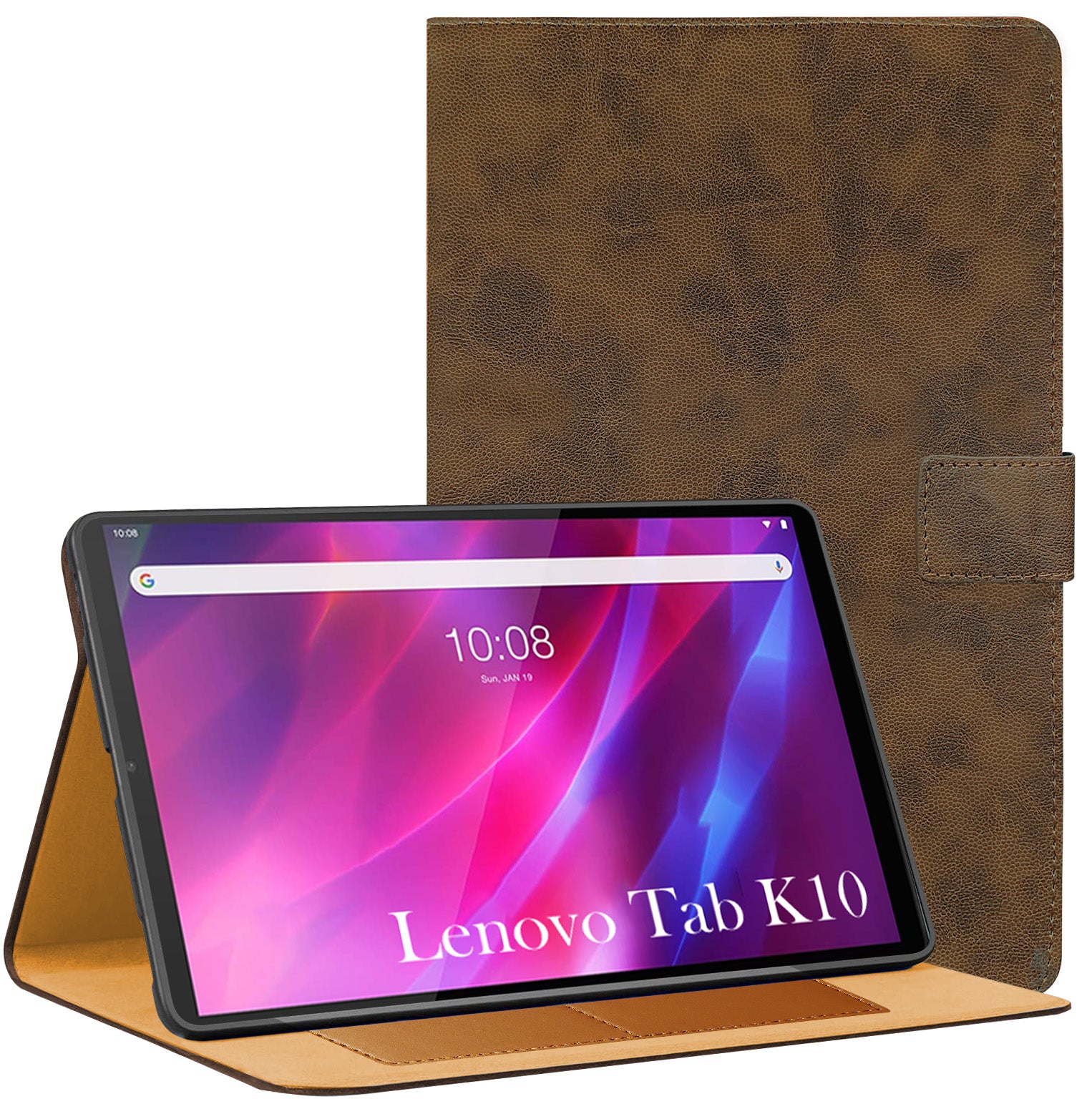For Flip Cover Folio Cover Lenovo Tab K10 (TB-X6C6F, TB-X6C6X) 10 Inch (PU Leather | Multi-Angle Smart Stand | Card Storage Slots | Silicone Back Pouch)