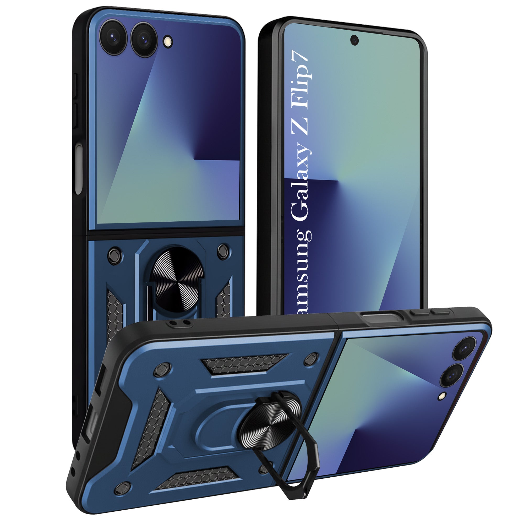 For Samsung Galaxy Z Flip 7 Hybrid Armor (Sliding Shutter Camera Protection | Polycarbonate |Ring Holder Kickstand)