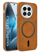 For OnePlus 13 Back Cover Case Leather Finish (MagSafe Compatible Wireless Charging | Soft Touch | Camera Bump Protection)