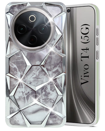 For Vivo T4 Back Cover Case ( Dual Design Glitter Sparkle and Detachable Diamond Print Case | Soft and Flexible)