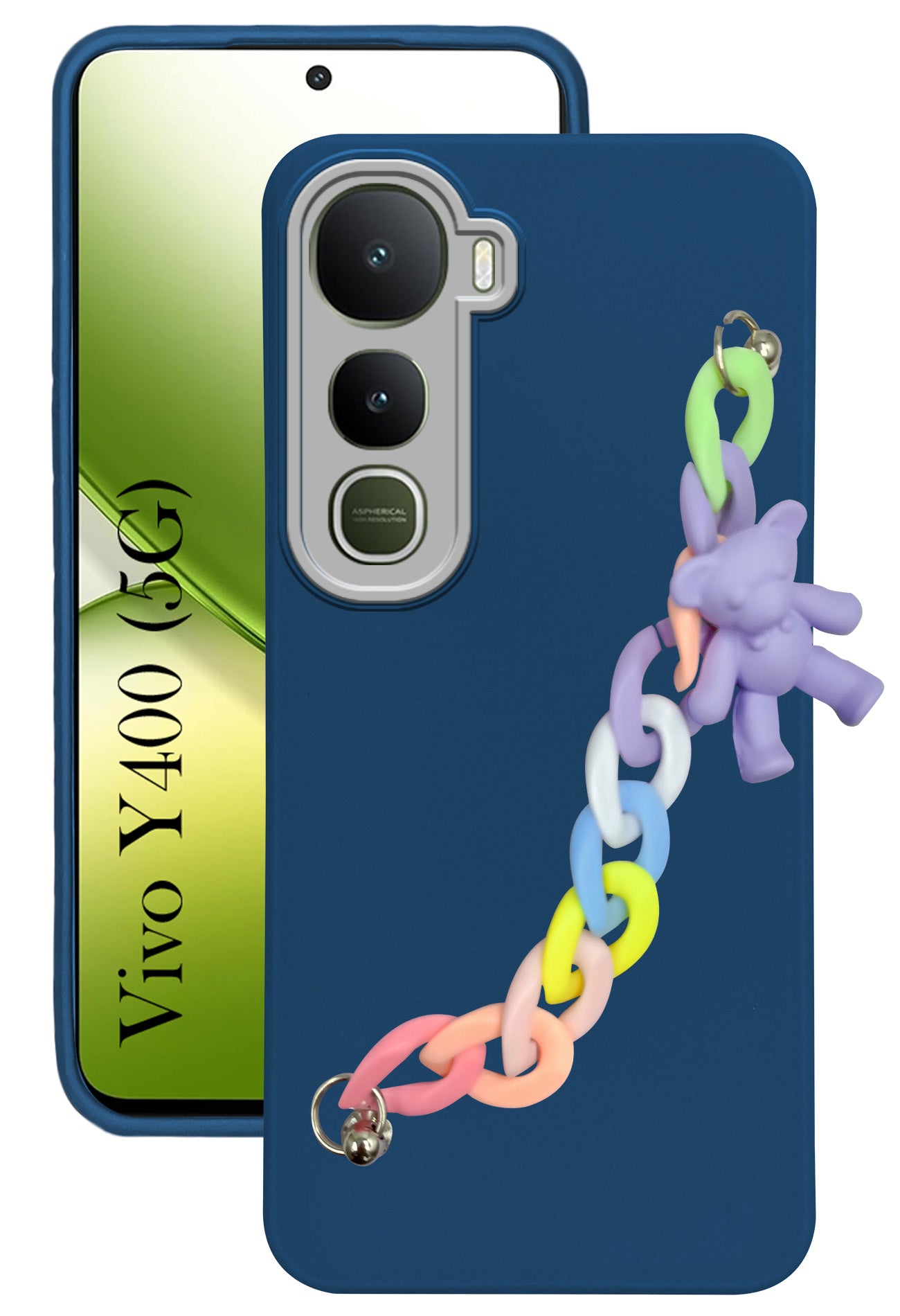 For Vivo Y400 Back Cover Case (Matte Finish |Wrist Hanging Chain | Teddy Bracelet Charms | Full Camera Protection)