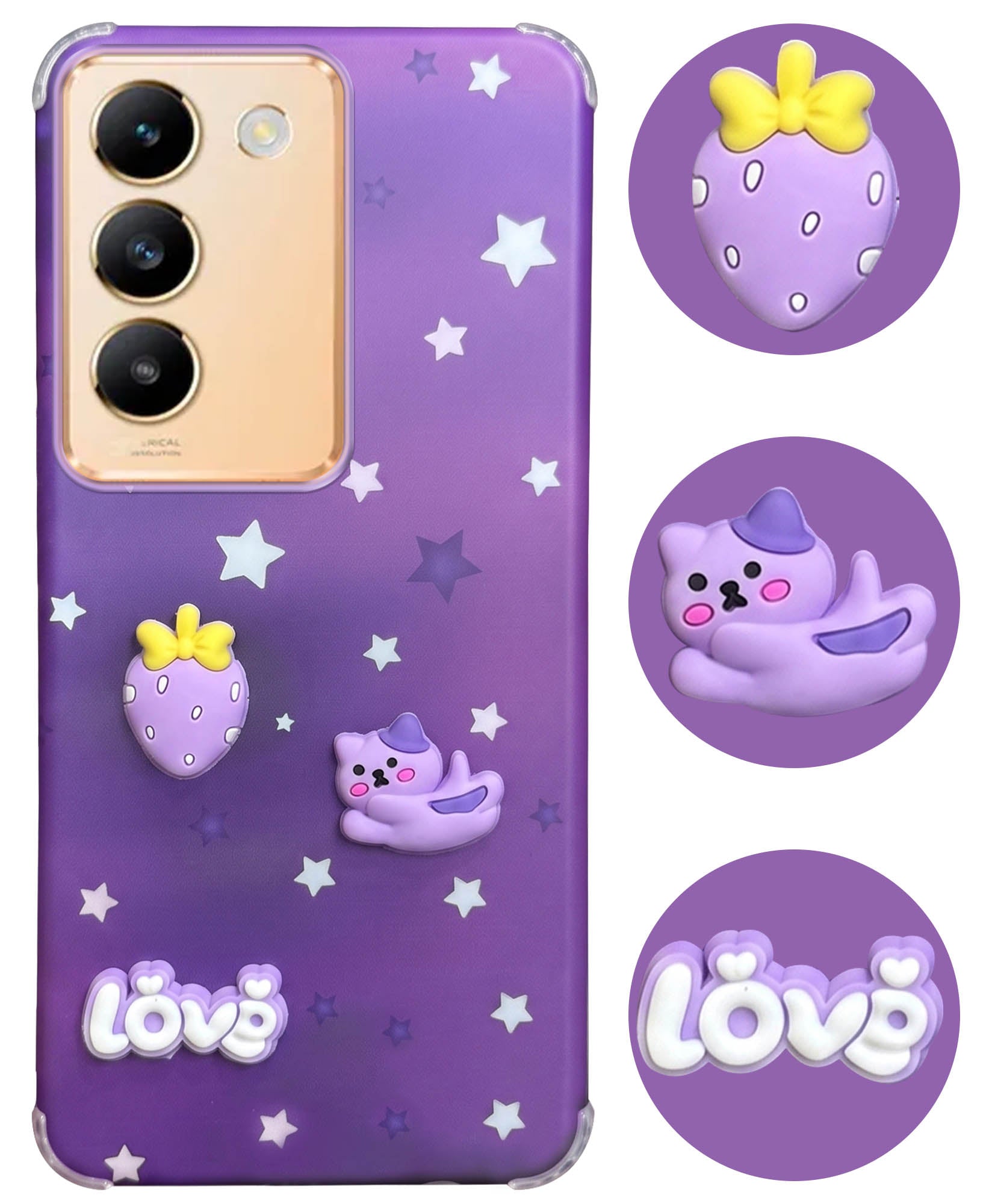 For Vivo Y200e Back Cover Case (3D Cute Cartoons | Hard Back Side Soft | Matte Premium Finish | HD Printing)