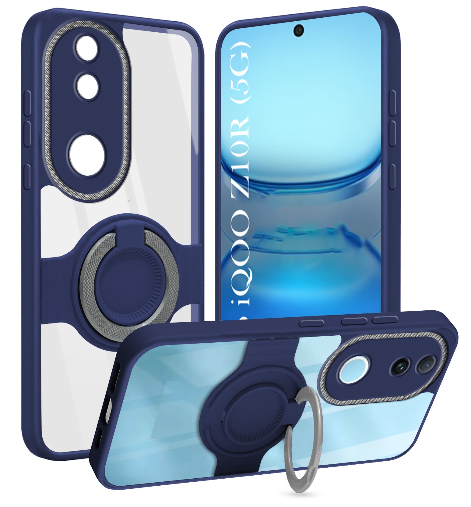 For Vivo iQOO Z10R Back Cover Case with stand (Built-in Ring Holder Kickstand | Lifetime Anti Yellow | Camera Protection)