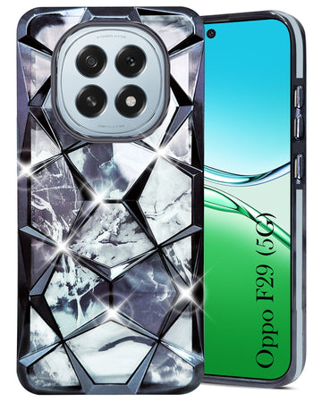 For Oppo F29 Back Cover Case ( Dual Design Glitter Sparkle and Detachable Diamond Print Case | Soft and Flexible)