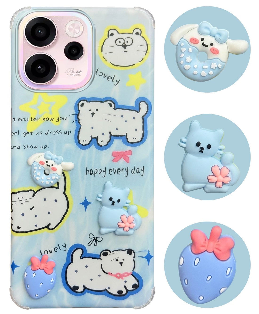 For Oppo Reno 15c Back Cover Case (3D Cute Cartoons | Hard Back Side Soft | Matte Premium Finish | HD Printing)