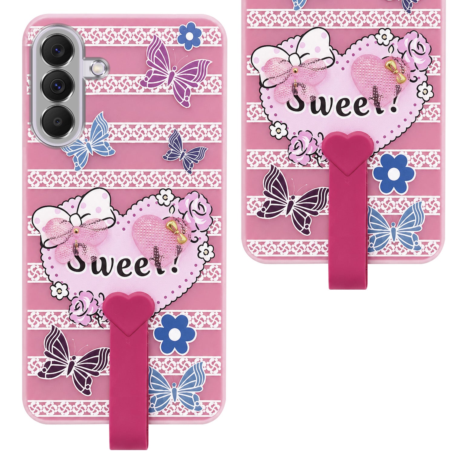 For Samsung Galaxy A37 5G Back Cover Case (3D Cute Heart Strap Holder | Camera Protection | Designer Girls Print)
