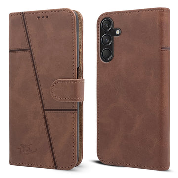 For Samsung Galaxy M55 5G | F55 5G | M55s Flip Cover Case (Stitched Leather with Magnetic Closure | Black)