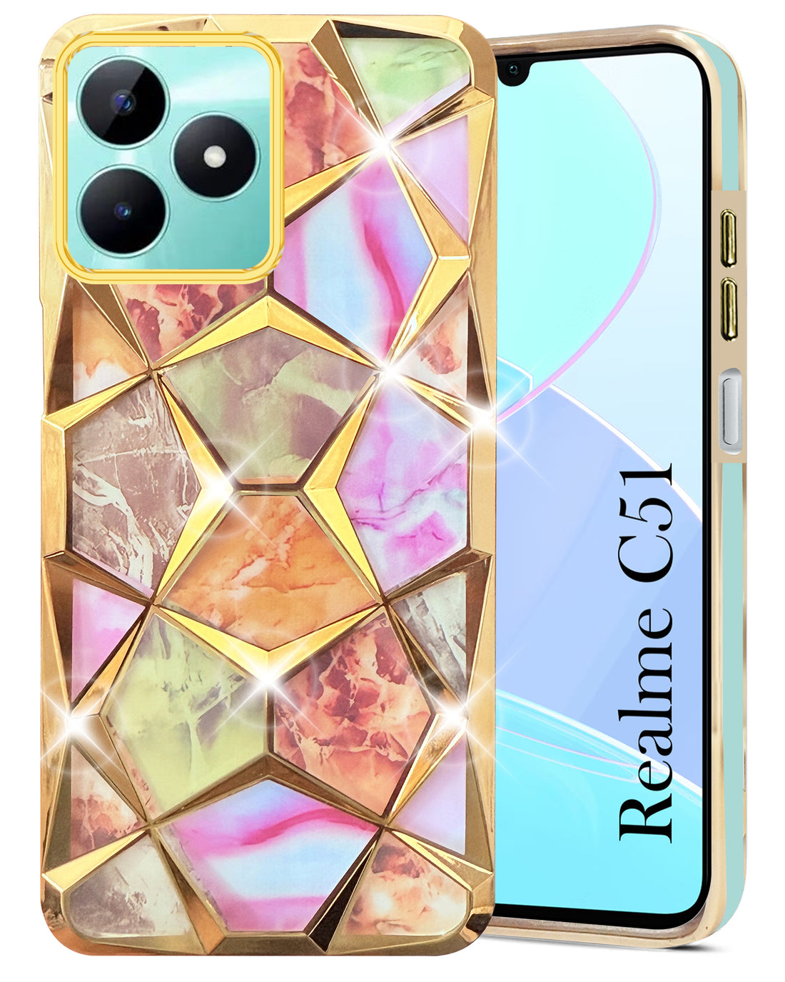 For Realme C51 Back Cover Case ( Dual Design Glitter Sparkle and Detachable Diamond Print Case | Soft and Flexible)