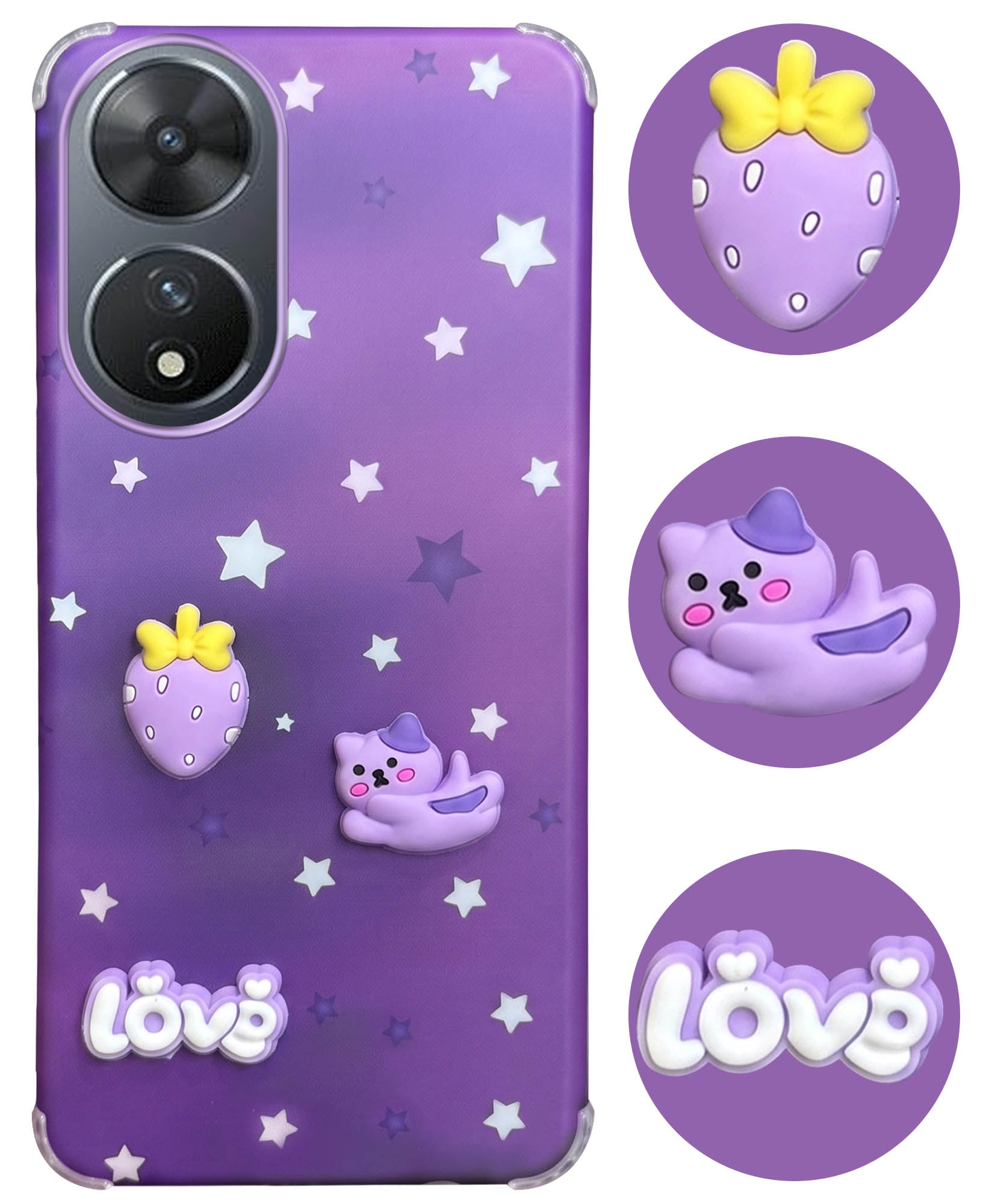 For Vivo T2 Back Cover Case (3D Cute Cartoons | Hard Back Side Soft | Matte Premium Finish | HD Printing)