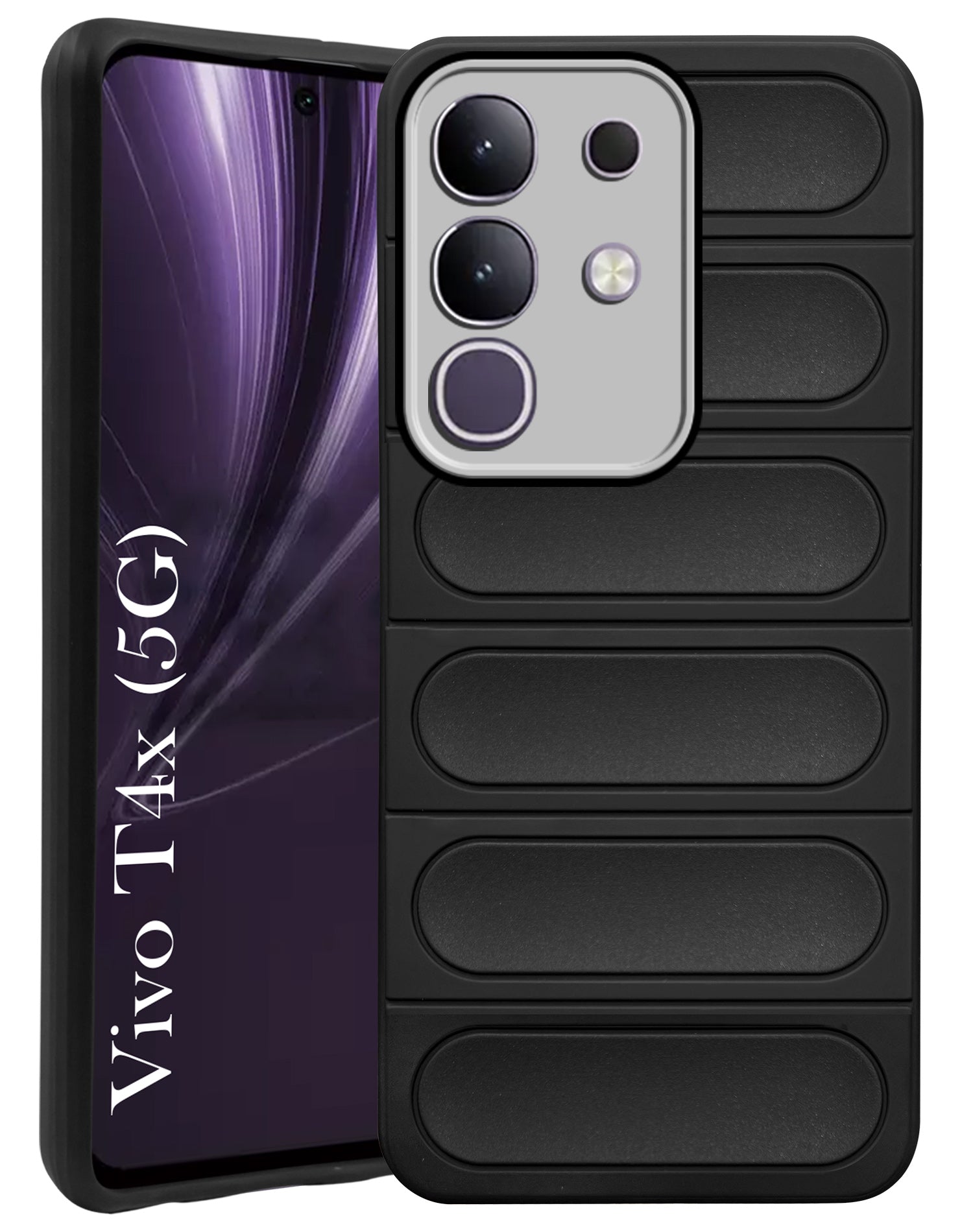 For Vivo T4x Back Case Cover (Matte Liquid Silicone| Professional Wave Design | Camera Protection Ring | Shockproof Anti Slip Grip)