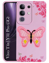 For Vivo T4x | Vivo Y31 Pro Back Cover Case (Soft Butterfly Embroidery | Women Teen Girls | Camera Protection| Matte Silicone)