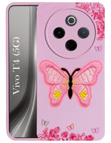 For Vivo T4 Back Cover Case (Soft Butterfly Embroidery | Women Teen Girls | Camera Protection| Matte Silicone)