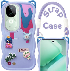 For Vivo iQOO Z9s Back Case Cover Strap (3D embossed Figures | Strap Holder | 360* Soft Cushion with Camera Bump)