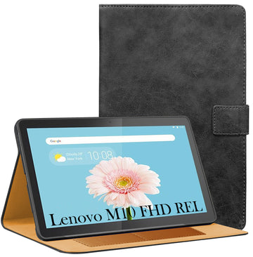 For Lenovo M10 FHD REL 10.1 Inch TB-X605FC/X605LC/ZA4Y0079IN/X605M/X605L Flip Cover Folio Cover (PU Leather | Multi-Angle Smart Stand | Card Storage Slots | Silicone Back Pouch)
