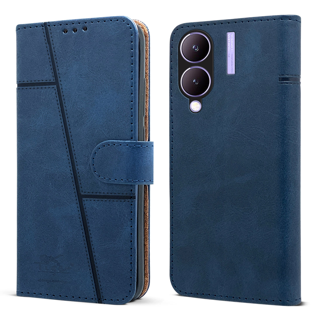 For Vivo Y17s Flip Cover Case (Stitched Leather with Magnetic Closure)