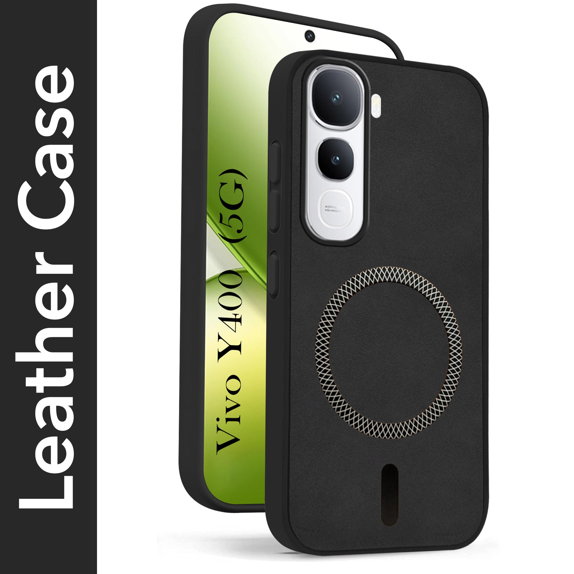 For Vivo Y400 Back Cover Case Leather Finish (MagSafe Compatible Wireless Charging | Soft Touch | Camera Bump Protection)
