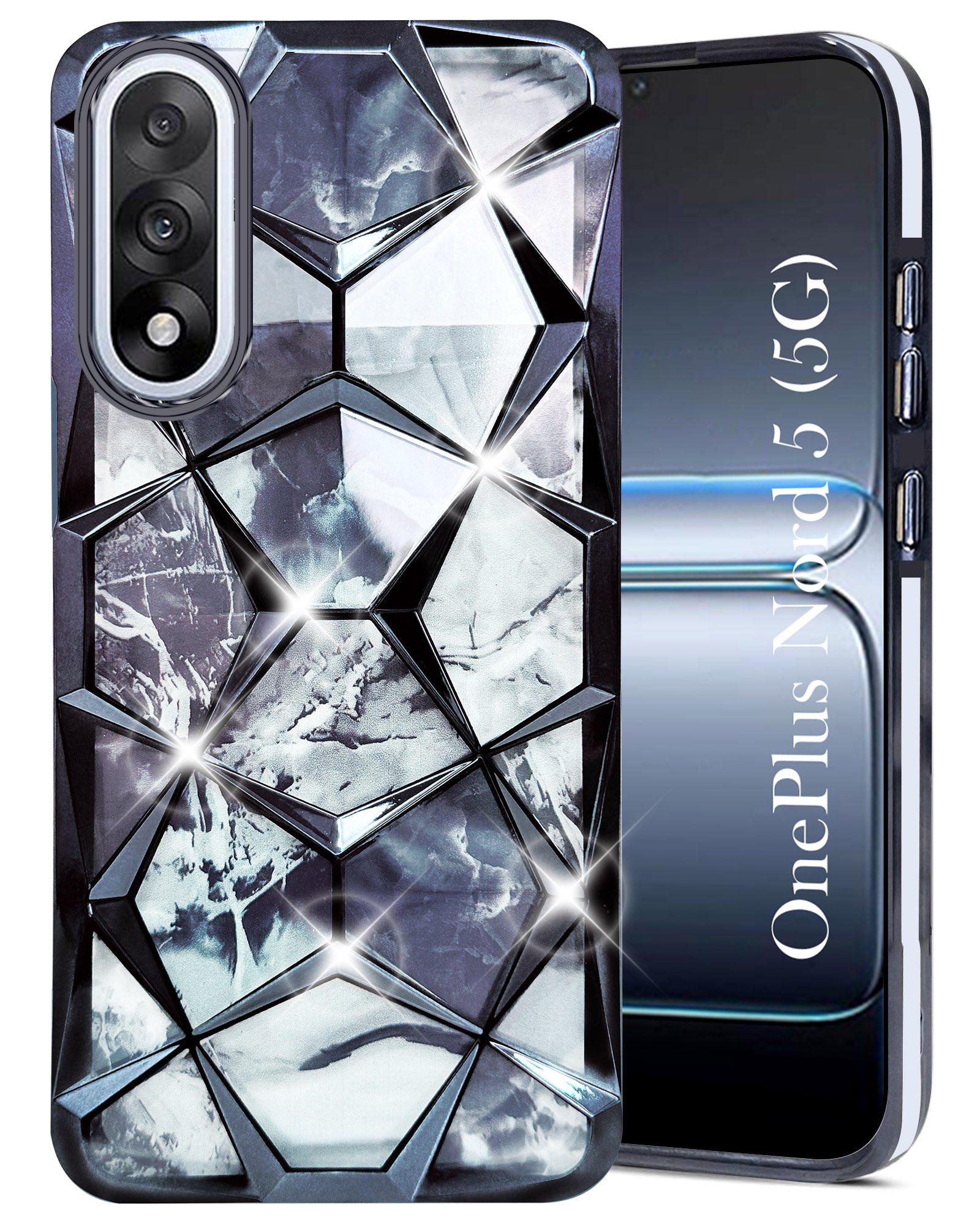 For Oneplus Nord 5 Back Cover Case (Dual Design Glitter Sparkle and Detachable Diamond Print Case | Soft and Flexible)