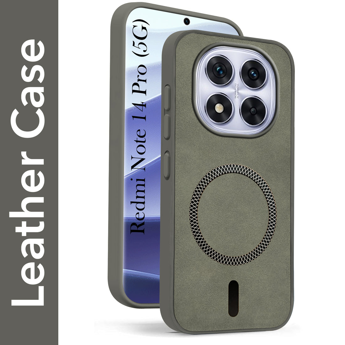 For Redmi Note 14 Pro Back Cover Case Leather Finish (MagSafe Compatible Wireless Charging | Soft Touch | Camera Bump Protection)